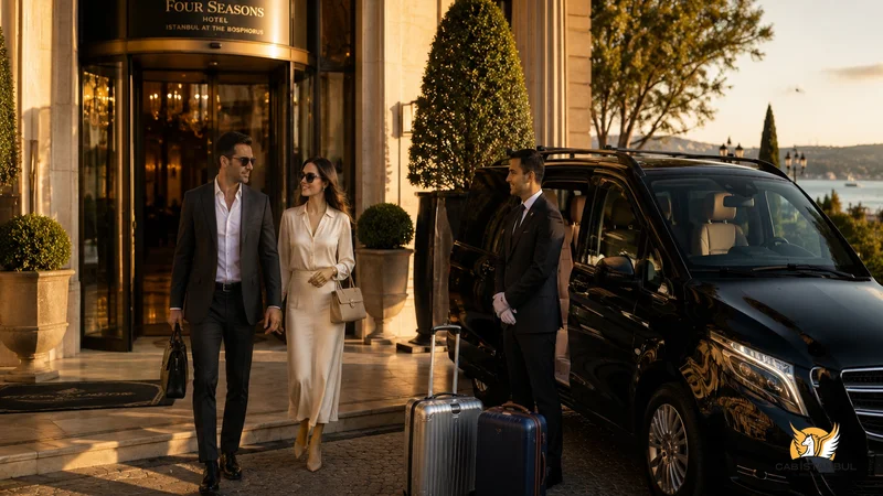 Private car at Istanbul five-star hotel entrance — VIP hotel airport pickup service
